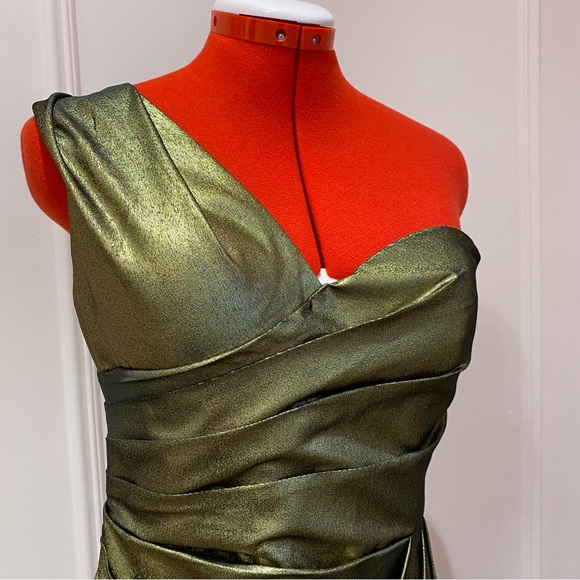 ROBERT RODRIGUEZ Gold Mini Dress, One Shoulder, Sleeveless, Cocktail, Size US 6 - Picture 4 of 14